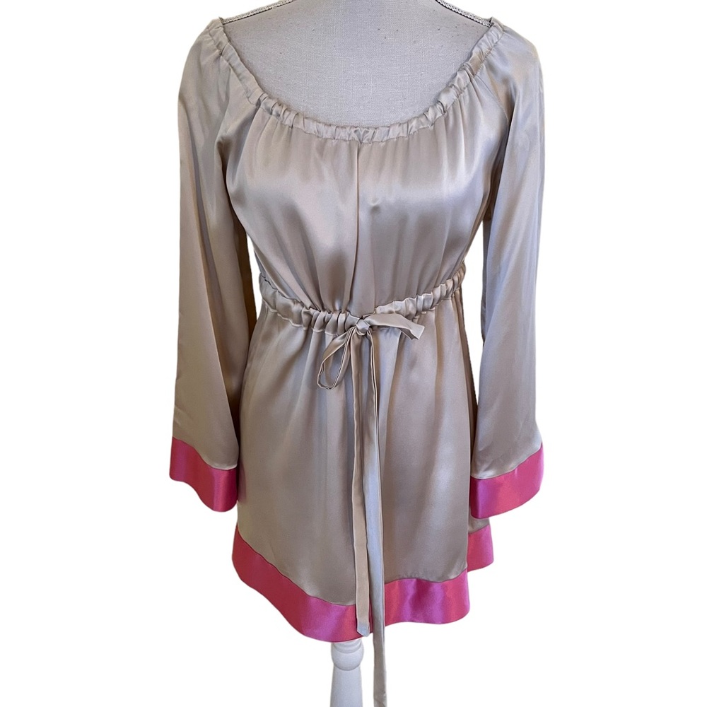 Gail Toma Cream and Pink Color Block Silk Tunic S